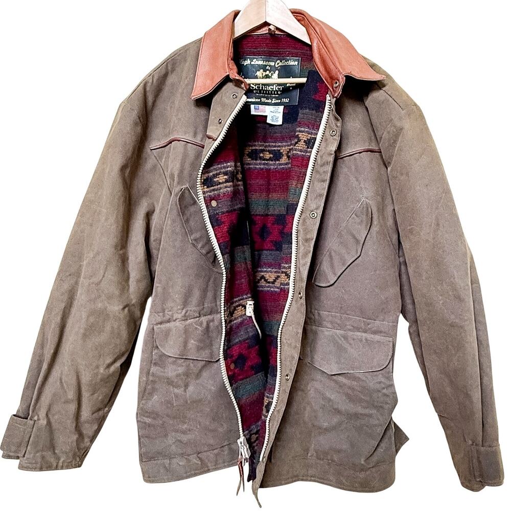 VTG Schaefer Outfitter High Lonesome Canvas Ranch Jacket Large Brown USA Blanket